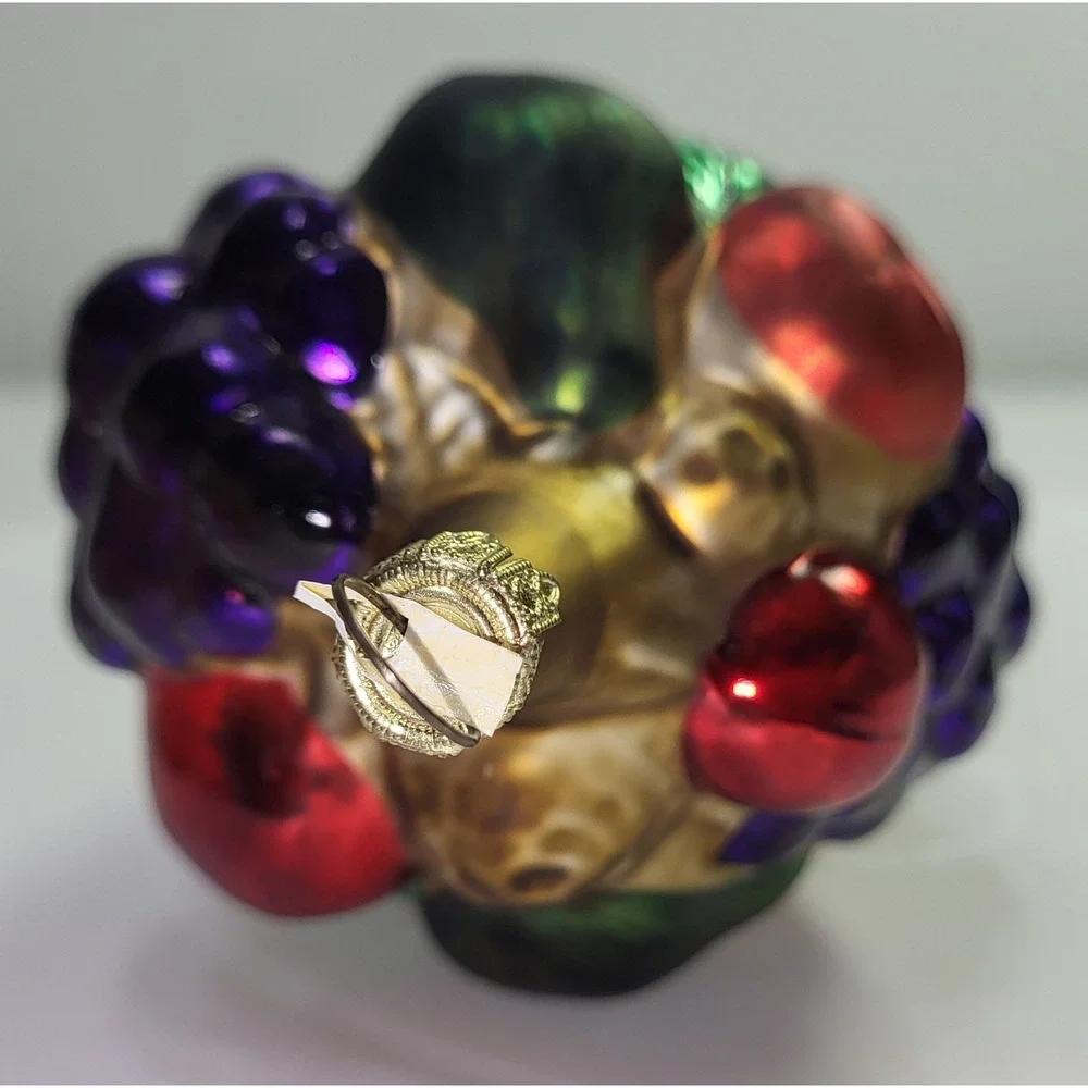 Germany Cornucopia Blow Mold Ornament Gold Harvest Fruit Thanksgiving Holiday